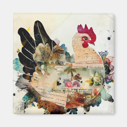 Chicken Mixed Media Art Collage Magnet (Voorkant)