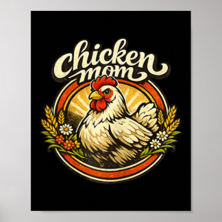 Chicken Mom Vintage Crest Illustration _1  Poster