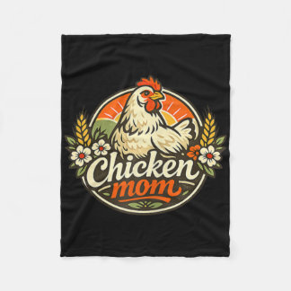 Chicken Mom Vintage Crest Illustration  Fleece Deken