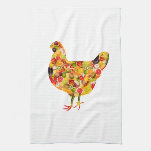 Chicken of fruits, vegetables. Add your own text ! Theedoek (Verticaal)