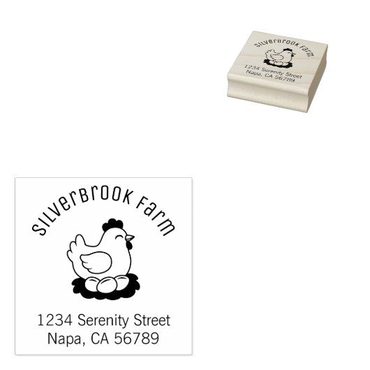 Chicken on Nest with Eggs Farm Arch Address Rubberstempel (Gestempeld)