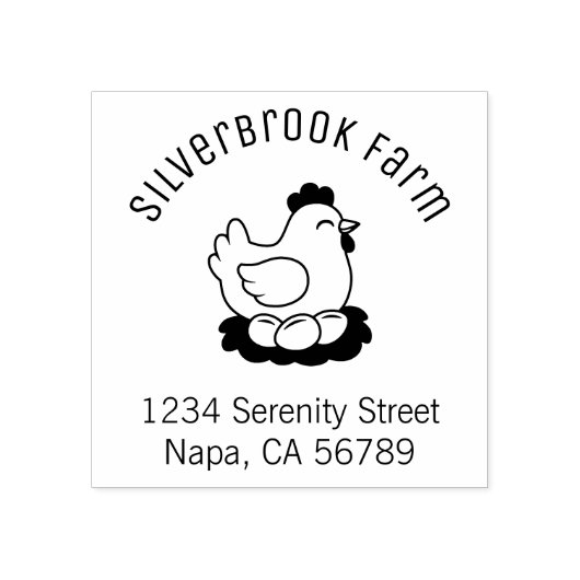 Chicken on Nest with Eggs Farm Arch Address Rubberstempel (Afrduk)
