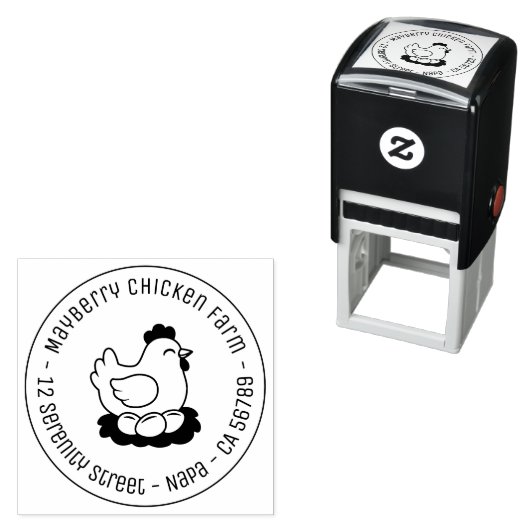 Chicken on Nest with Eggs Round Address Zelfinktende Stempel (In situ)