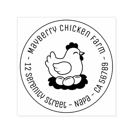 Chicken on Nest with Eggs Round Address Zelfinktende Stempel (Design)