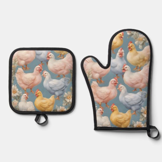 Chicken Pattern Ovenwant & Pannenlap Set (Voorkant)