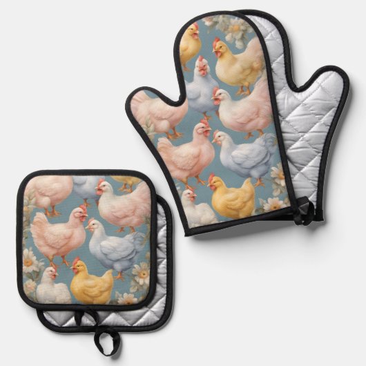 Chicken Pattern Ovenwant & Pannenlap Set (Voorkant / Achterkant)