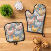 Chicken Pattern Ovenwant & Pannenlap Set (Top down)
