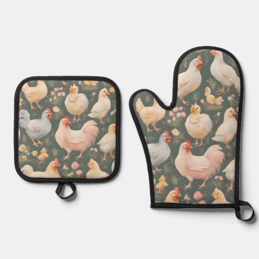 Chicken Pattern Ovenwant & Pannenlap Set (Voorkant)
