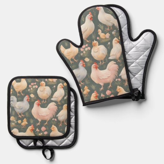 Chicken Pattern Ovenwant & Pannenlap Set (Voorkant / Achterkant)