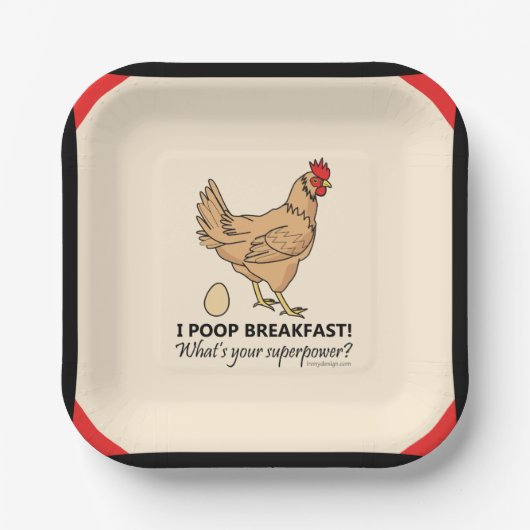 Chicken Poops Breakfast Funny Border Paper Borden Papieren Bordje (Voorkant)