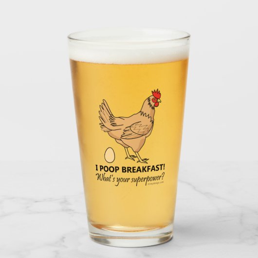 Chicken Poops Breakfast Funny Design Glas (Voorkant gevuld)