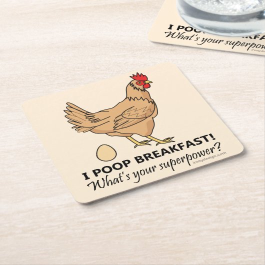 Chicken Poops Breakfast Funny Design Kartonnen Onderzetters (Schuin)