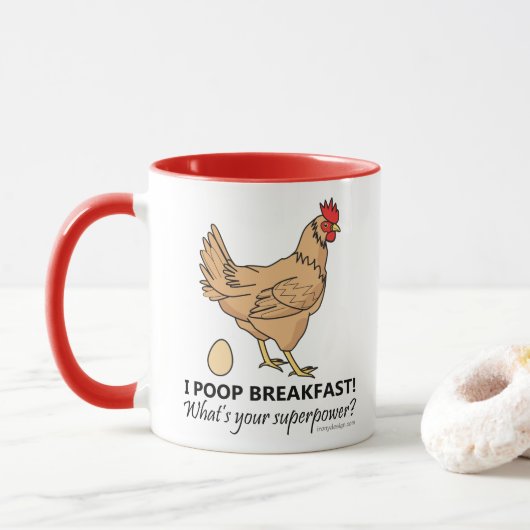 Chicken Poops Breakfast Funny Design Mok (Met donut)