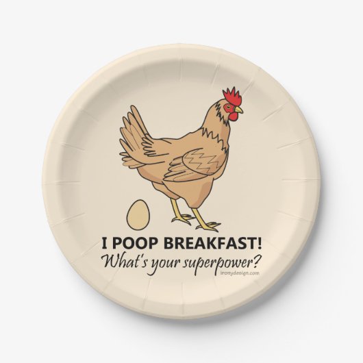Chicken Poops Breakfast Funny Design Papieren Bordje (Voorkant)