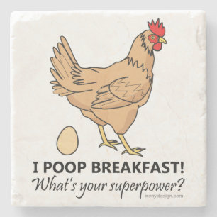 Chicken Poops Breakfast Funny Design Stenen Onderzetter