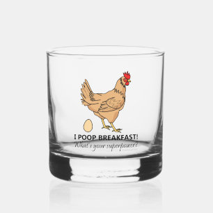 Chicken Poops Breakfast Funny Design Whisky Glas