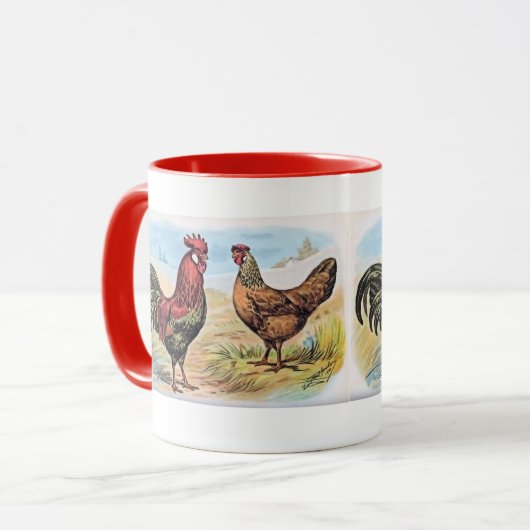  Chicken Print Rooster en Hen Mok (Voorkant links)
