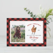 Chicken Red & Green Plaid Kerstfoto Feestdagenkaart (Staand voorkant)
