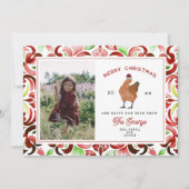 Chicken Red & Green Waterverf Kerstfoto Feestdagenkaart (Voorkant)