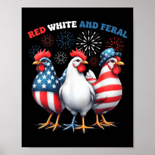 Chicken Red White en Feral Patriotic Rooster 4e Poster