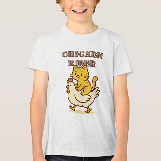Chicken Rider - Funny Cat Riding Chicken Cartoon Tri-Blend Shirt (Voorkant)