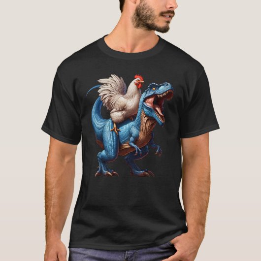 Chicken Riding Dinosaur Boerderij Lover voor Jonge T-shirt (Voorkant)