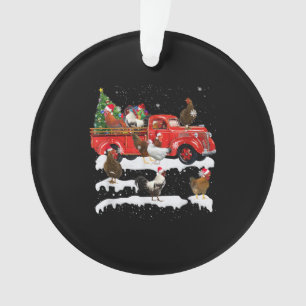 Chicken Riding Red Truck Xmas kerst Ornament