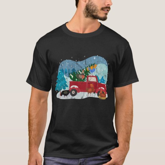 Chicken Riding Red Truck Xmas kerst T-shirt (Voorkant)