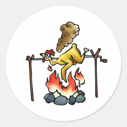 Chicken Roasting on Spit Ronde Sticker (Voorkant)