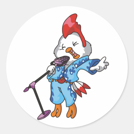 Chicken Rock Star Ronde Sticker (Voorkant)