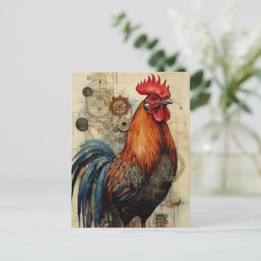 Chicken Rooster Art Briefkaart (Staand voorkant)