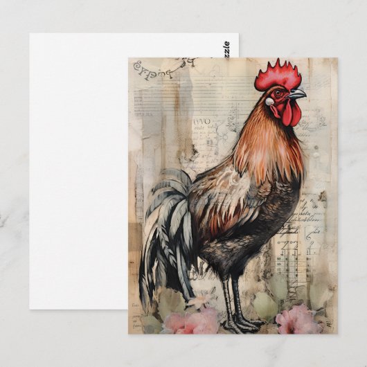 Chicken Rooster Art Briefkaart (Voorkant / Achterkant)