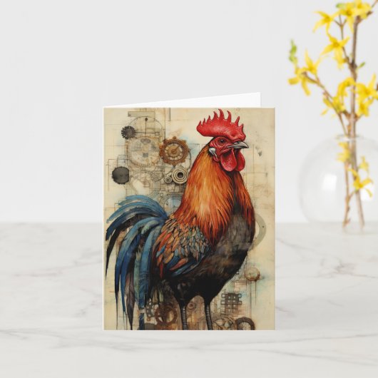Chicken Rooster Art Kaart (Gele Bloem)