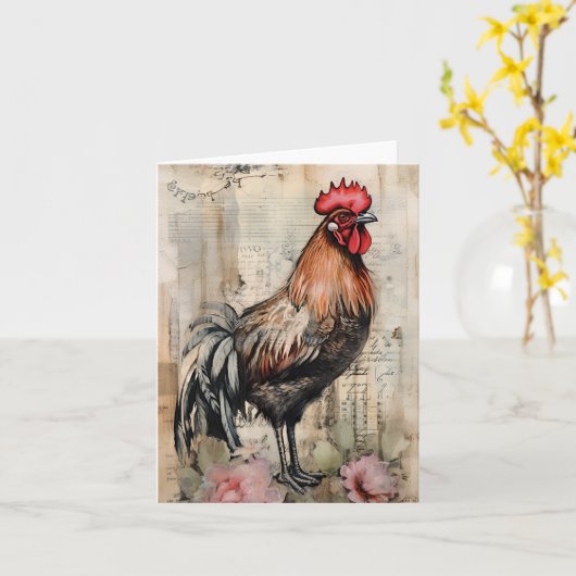 Chicken Rooster Art Kaart (Gele Bloem)