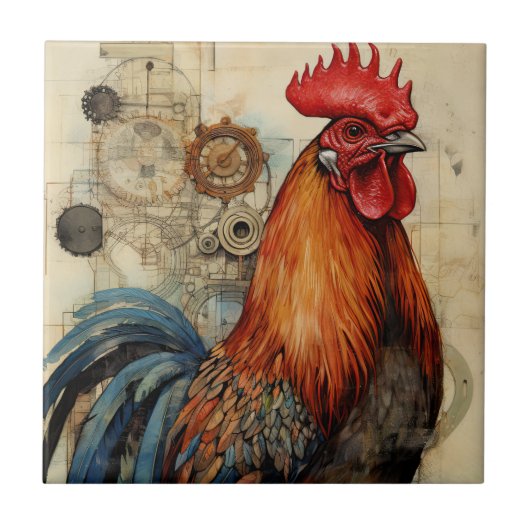 Chicken Rooster Art Tegeltje (Voorkant)