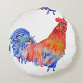 Chicken Rooster Bird Kids Boys Name Blue Red Rond Kussen (Achterkant)