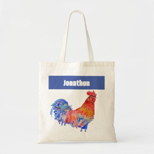 Chicken Rooster Bird Kids Boys Name Blue Red Tote Bag (Voorkant)