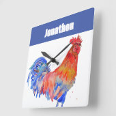 Chicken Rooster Bird Kids Boys Name Notebook Vierkante Klok (Hoek)