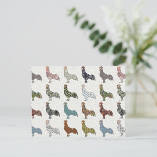 Chicken Rooster Colorful Pattern Boerderij Briefkaart (Staand voorkant)