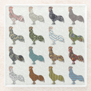 Chicken Rooster Colorful Pattern Boerderij Glazen Onderzetter