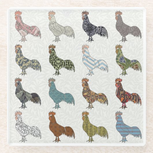 Chicken Rooster Colorful Pattern Boerderij Glazen Onderzetter (Voorkant)