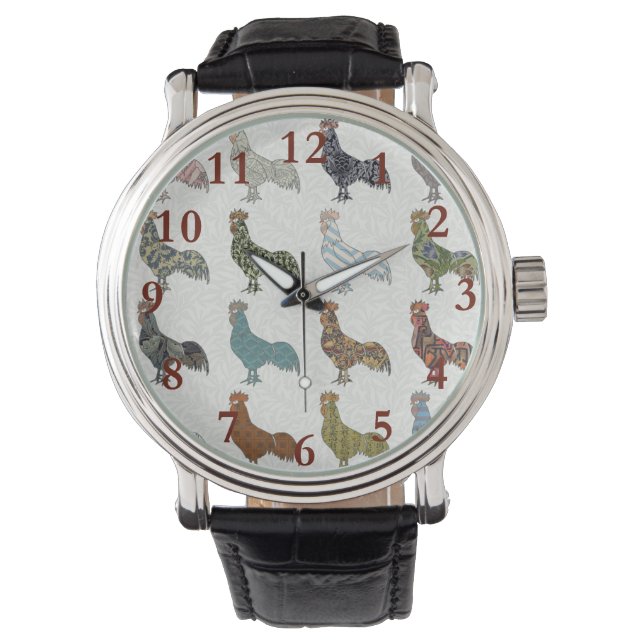 Chicken Rooster Colorful Pattern Boerderij Horloge (Voorkant)
