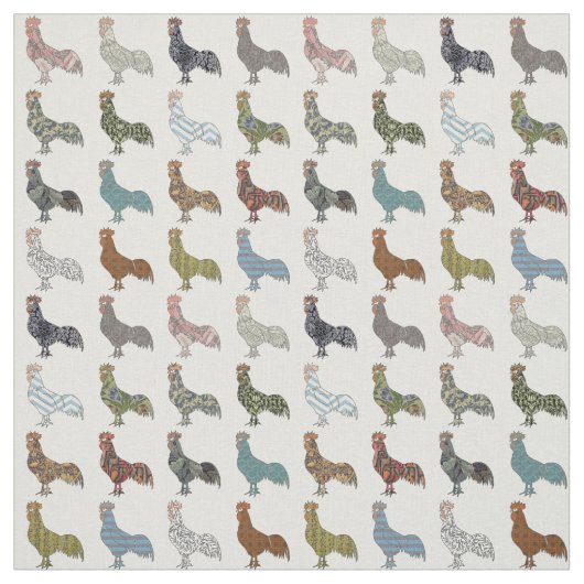 Chicken Rooster Colorful Pattern Boerderij Stof (Swatch)