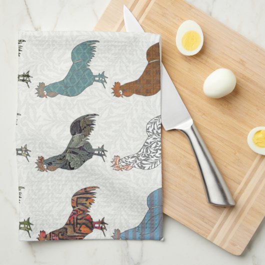 Chicken Rooster Colorful Pattern Boerderij Theedoek (Quarter Fold)
