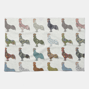 Chicken Rooster Colorful Pattern Boerderij Theedoek