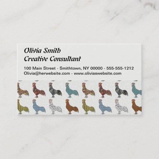 Chicken Rooster Colorful Pattern Boerderij Visitekaartje (Voorkant)