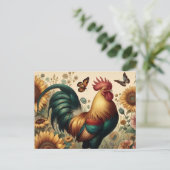 Chicken Rooster Esthetisch en Wildflower Briefkaart (Staand voorkant)
