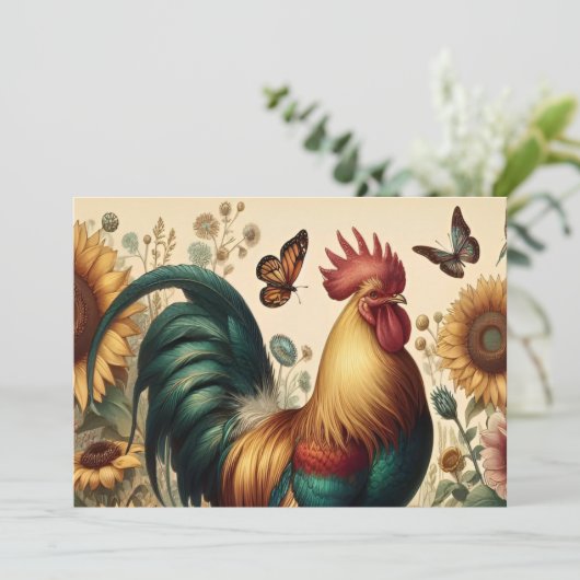  Chicken Rooster Esthetisch en Wildflower Kaart (Staand voorkant)