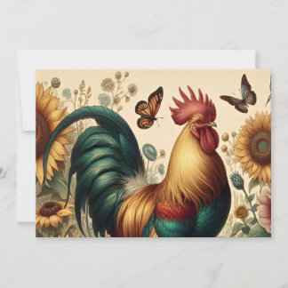  Chicken Rooster Esthetisch en Wildflower Kaart