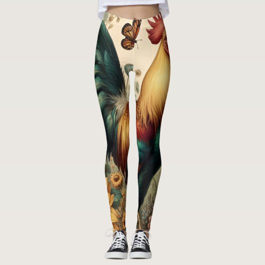  Chicken Rooster Esthetisch en Wildflower Leggings (Voorkant)